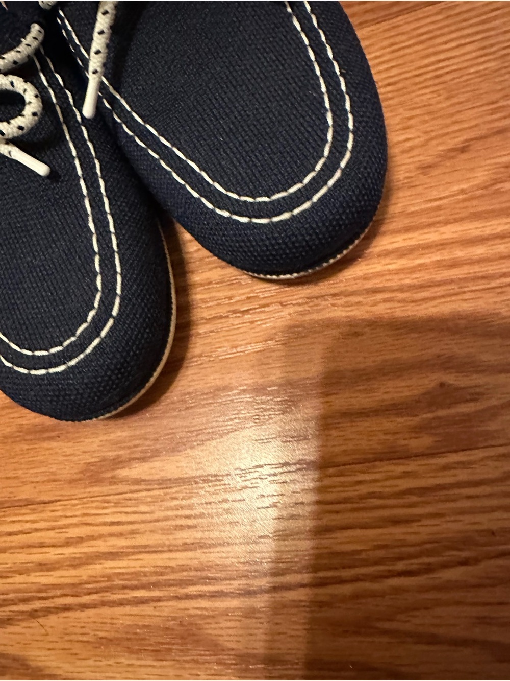 Rothy's Navy Canvas Boat Loafers with White Laces - Picture 4 of 5